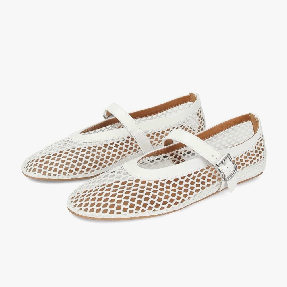 White Mesh Mary Jane Flats